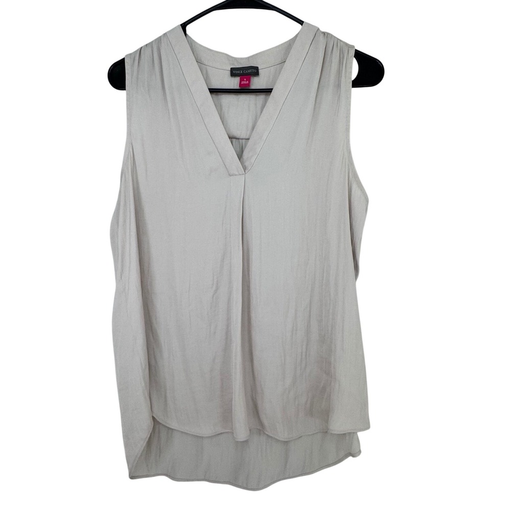 Vince Camuto Ivory Sleeveless Pleat Front‎ V-Neck Sleeveless Blouse Size Small